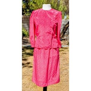 1980s Graphic Charles Bianco Italian Collection 2pc Sz6 Petite L/S Dress Set EUC